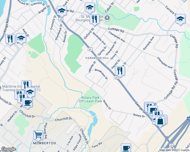 map of restaurants, bars, coffee shops, grocery stores, and more near Hillside Court in Sydney