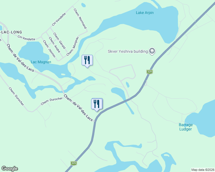 map of restaurants, bars, coffee shops, grocery stores, and more near 5486 Chemin Prévost in Lantier