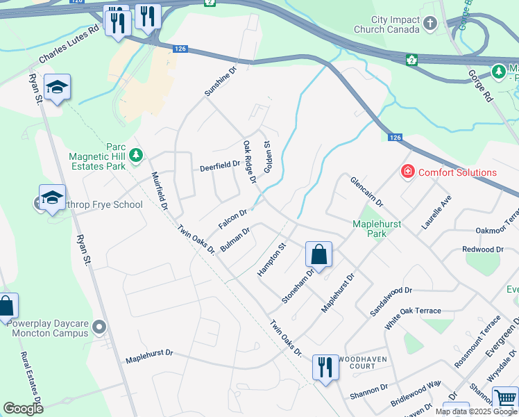 map of restaurants, bars, coffee shops, grocery stores, and more near in Moncton