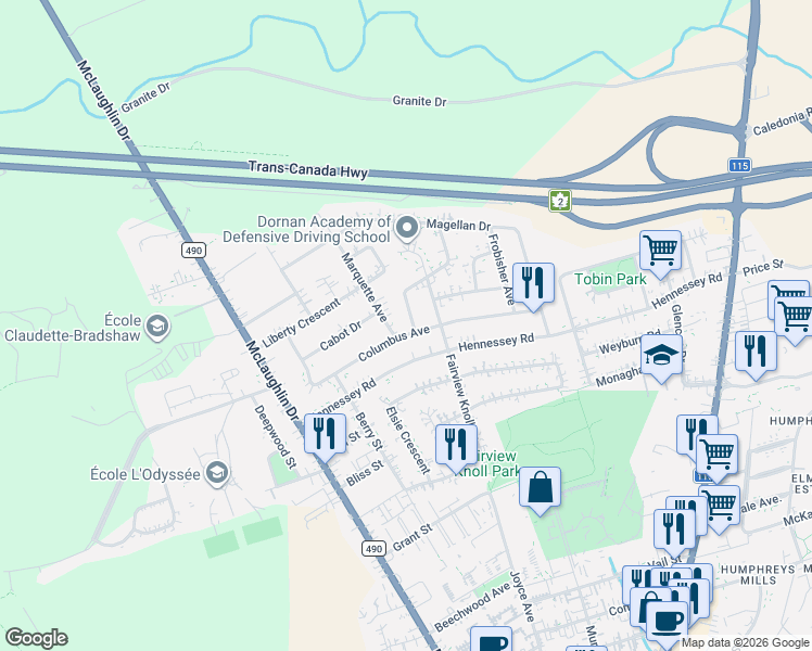 map of restaurants, bars, coffee shops, grocery stores, and more near 8 Lasalle Crescent in Moncton