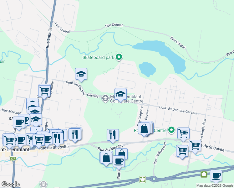 map of restaurants, bars, coffee shops, grocery stores, and more near 610 Rue Cadieux in Mont-Tremblant