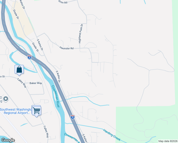 map of restaurants, bars, coffee shops, grocery stores, and more near 533 Haussler Road in Kelso