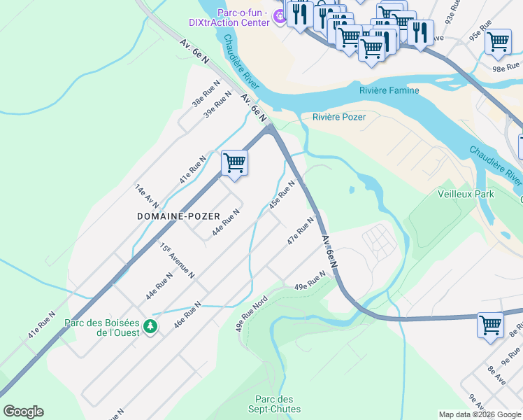 map of restaurants, bars, coffee shops, grocery stores, and more near 1008 45e Rue Nord in Saint-Georges