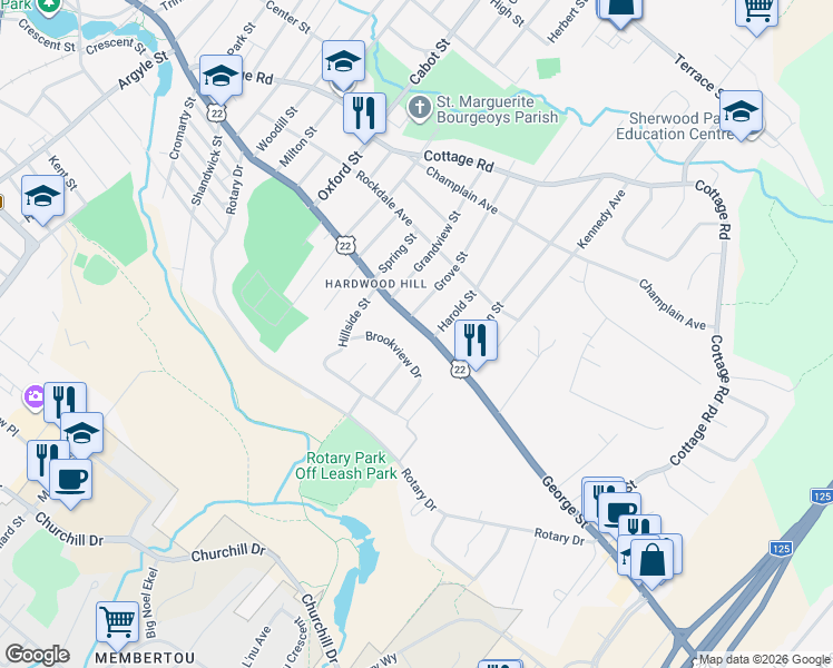 map of restaurants, bars, coffee shops, grocery stores, and more near 1174 George Street in Sydney