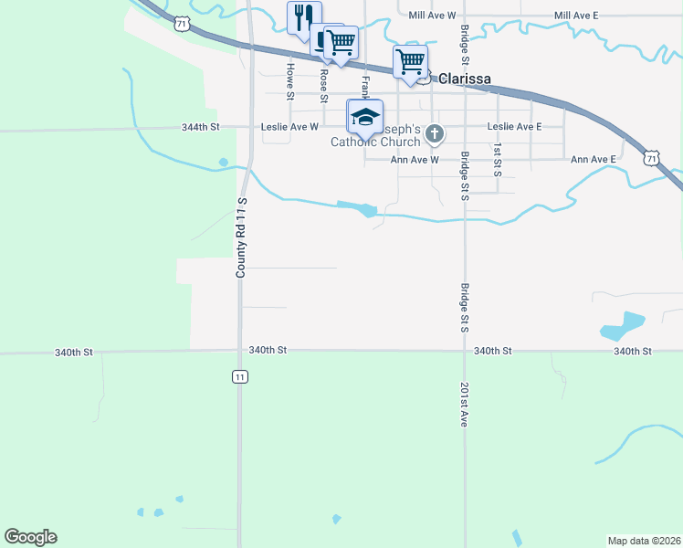 map of restaurants, bars, coffee shops, grocery stores, and more near 407 Hill Avenue in Clarissa