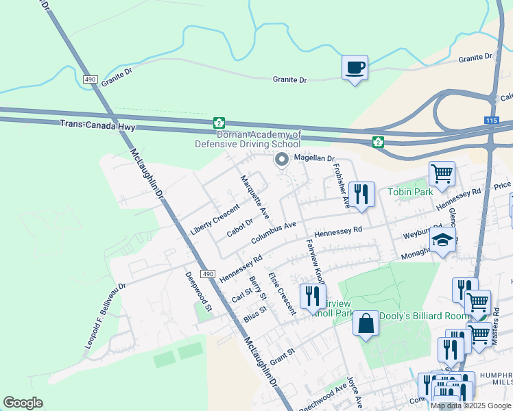 map of restaurants, bars, coffee shops, grocery stores, and more near 40 Marquette Avenue in Moncton