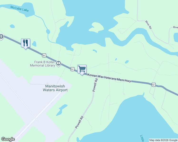 map of restaurants, bars, coffee shops, grocery stores, and more near 13647 Hello Circle in Manitowish Waters