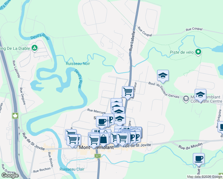 map of restaurants, bars, coffee shops, grocery stores, and more near 1067 Rue Trudeau in Mont-Tremblant
