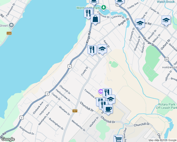 map of restaurants, bars, coffee shops, grocery stores, and more near 154 Alexandra Street in Sydney