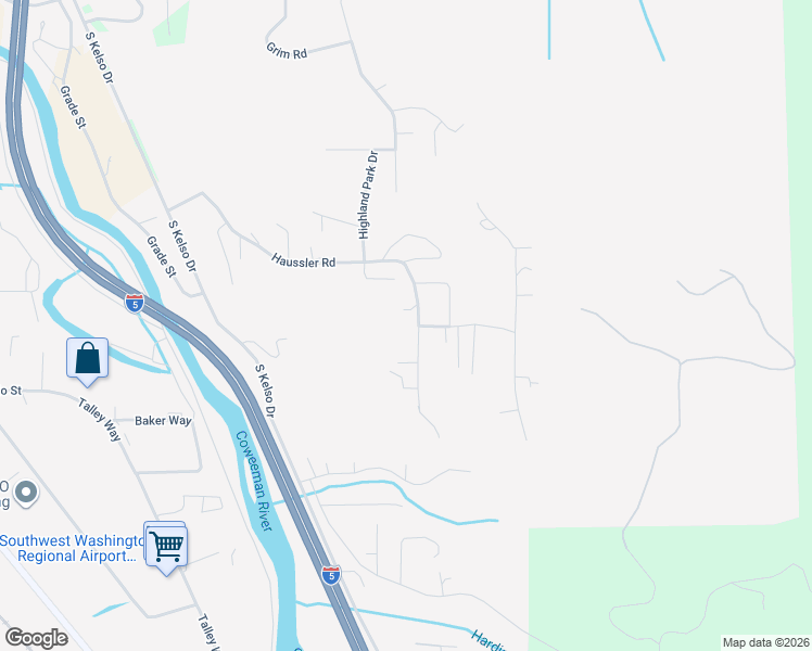 map of restaurants, bars, coffee shops, grocery stores, and more near 495 Haussler Road in Kelso