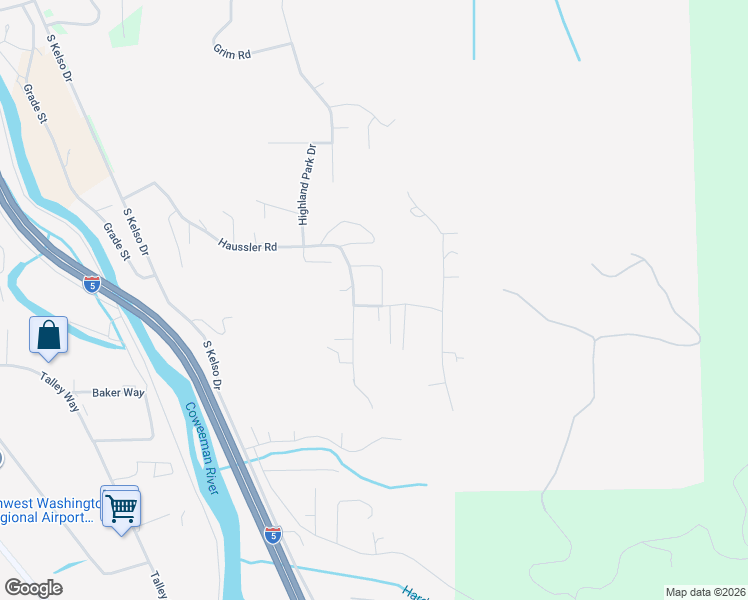 map of restaurants, bars, coffee shops, grocery stores, and more near 496 Apple Way in Kelso