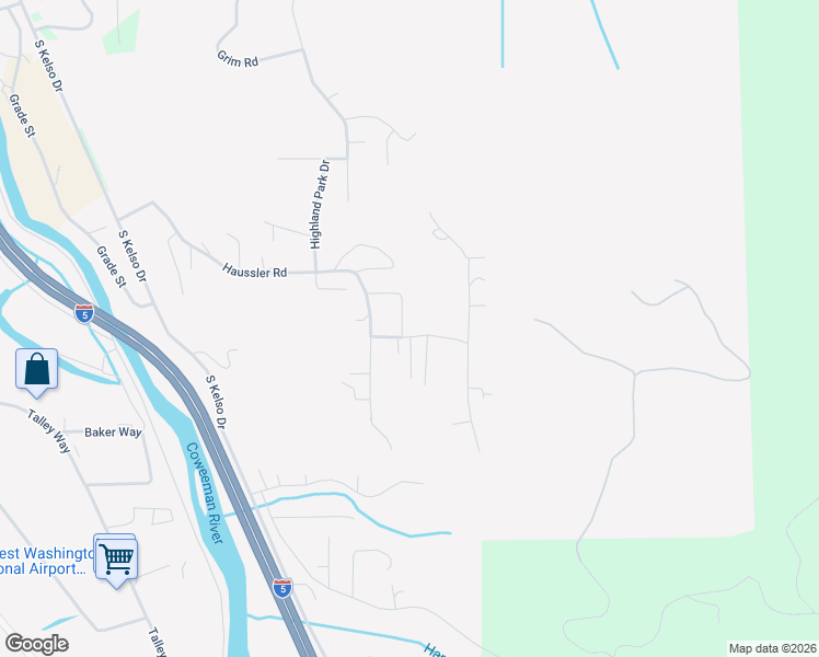 map of restaurants, bars, coffee shops, grocery stores, and more near 496 Apple Way in Kelso