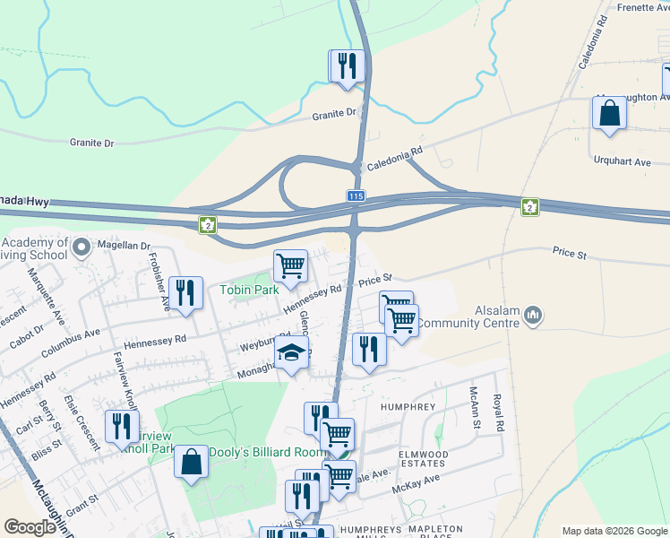 map of restaurants, bars, coffee shops, grocery stores, and more near 686 Elmwood Drive in Moncton