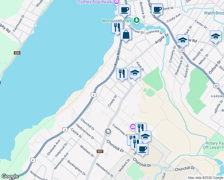 map of restaurants, bars, coffee shops, grocery stores, and more near 61 Leonard Street in Sydney