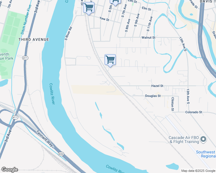 map of restaurants, bars, coffee shops, grocery stores, and more near 240 Milwaukee Place in Kelso