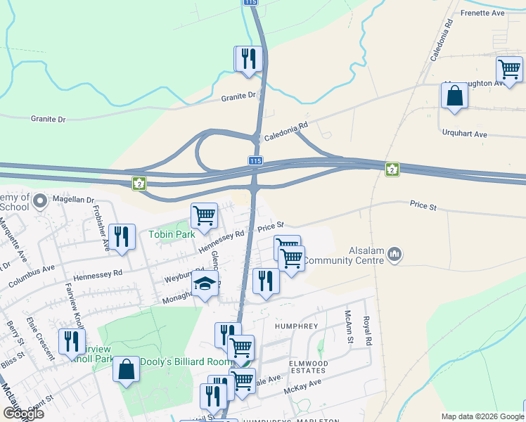 map of restaurants, bars, coffee shops, grocery stores, and more near 651 Elmwood Drive in Moncton