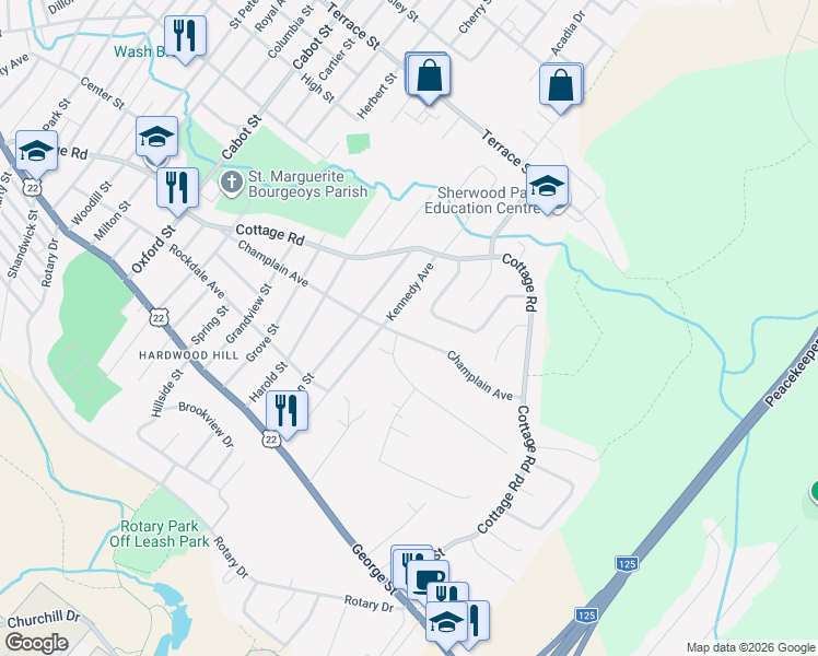 map of restaurants, bars, coffee shops, grocery stores, and more near 209 Champlain Avenue in Sydney