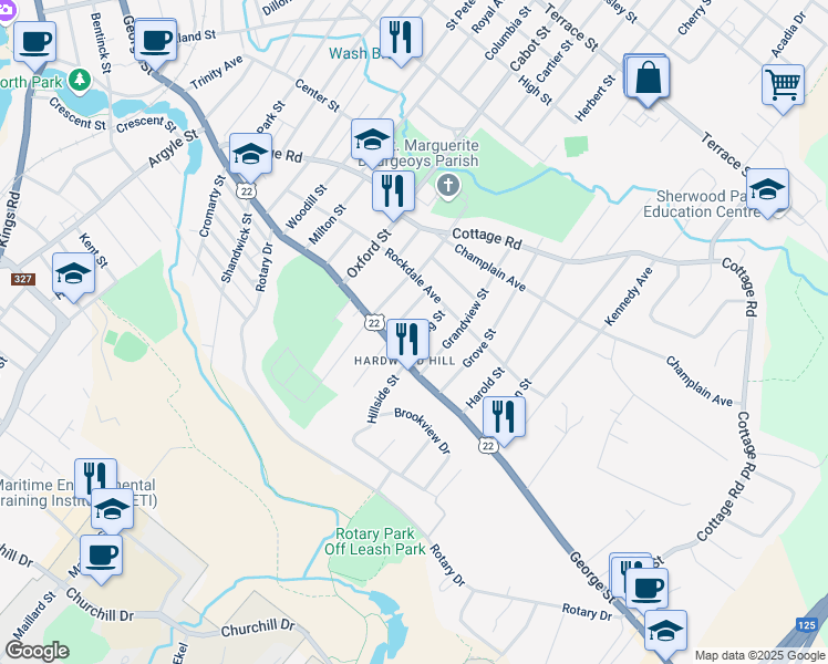 map of restaurants, bars, coffee shops, grocery stores, and more near 23 Spring Street in Sydney