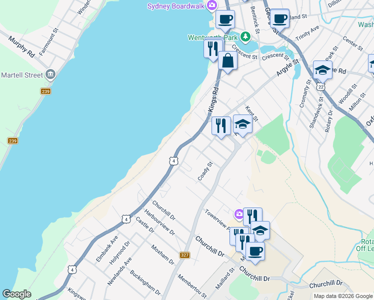 map of restaurants, bars, coffee shops, grocery stores, and more near 274 Kings Road in Sydney