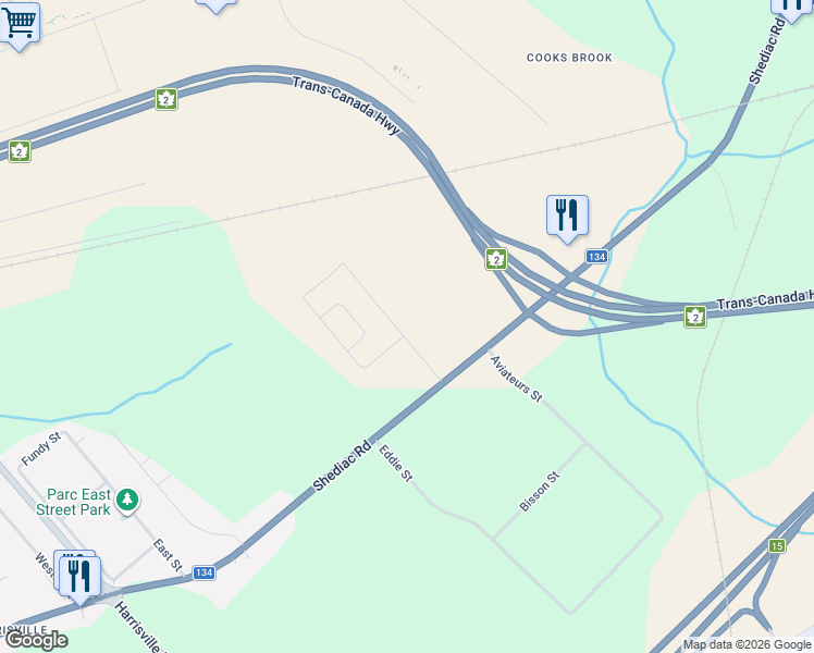 map of restaurants, bars, coffee shops, grocery stores, and more near 47 Macintosh Boulevard in Moncton