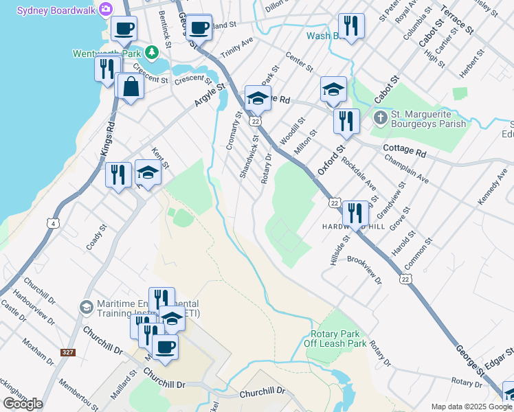 map of restaurants, bars, coffee shops, grocery stores, and more near 123 Rotary Drive in Sydney