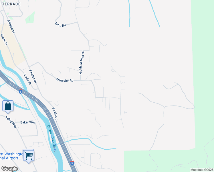 map of restaurants, bars, coffee shops, grocery stores, and more near 127 Apple Way in Kelso