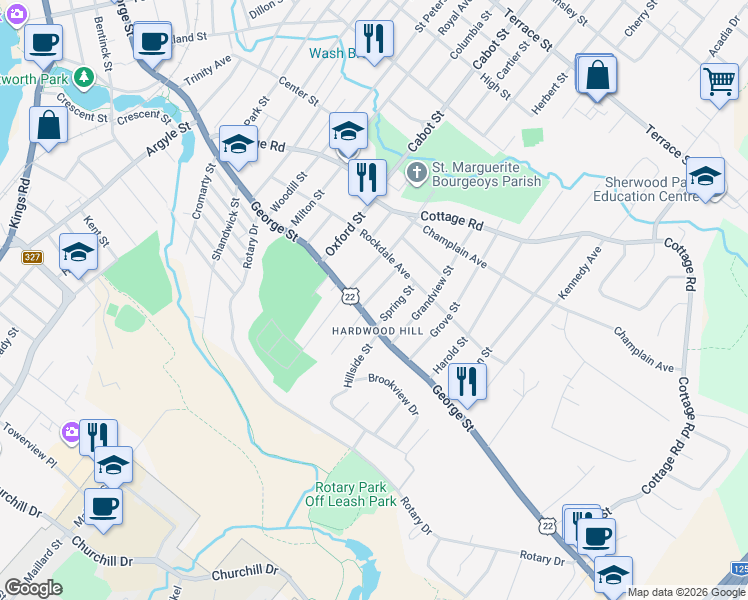 map of restaurants, bars, coffee shops, grocery stores, and more near 18 Newbury Street in Sydney