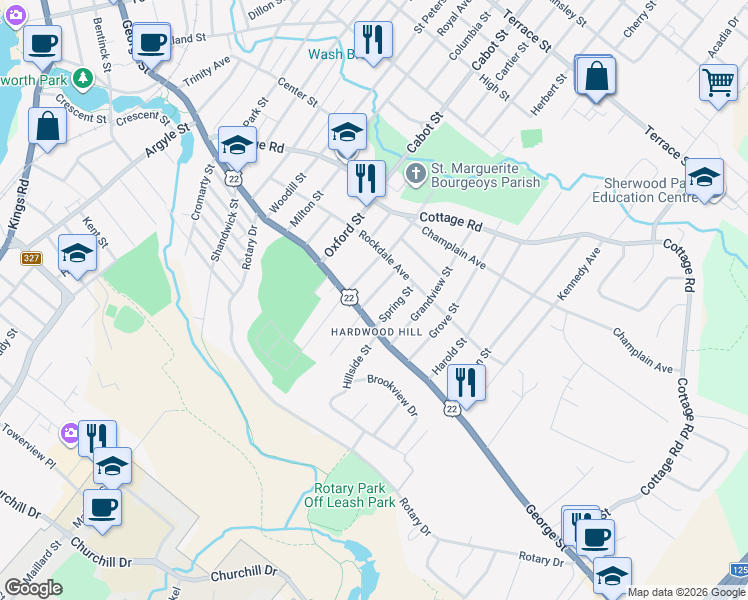 map of restaurants, bars, coffee shops, grocery stores, and more near 18 Newbury Street in Sydney