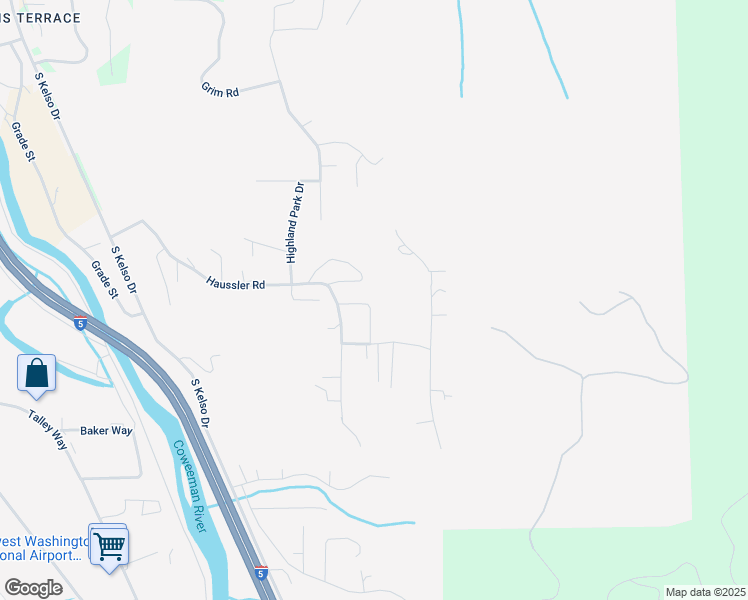 map of restaurants, bars, coffee shops, grocery stores, and more near 127 Apple Way in Kelso