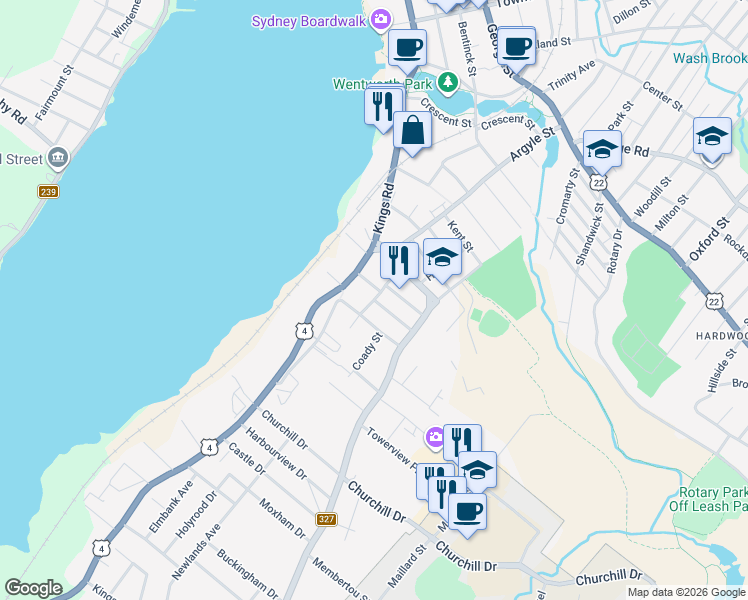 map of restaurants, bars, coffee shops, grocery stores, and more near Leonard Street in Sydney