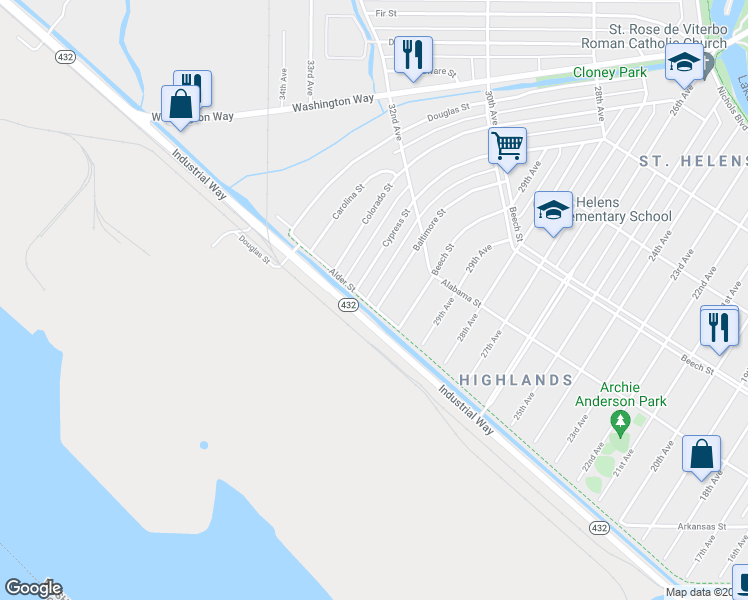 map of restaurants, bars, coffee shops, grocery stores, and more near 231 Baltimore Street in Longview