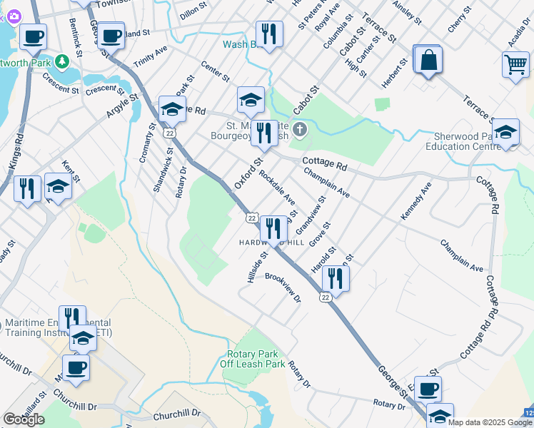 map of restaurants, bars, coffee shops, grocery stores, and more near 13 Newbury Street in Sydney
