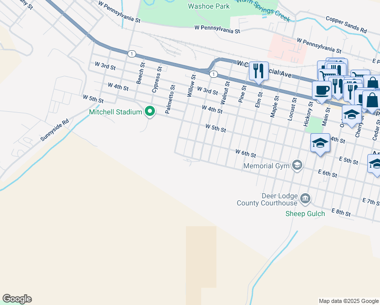 map of restaurants, bars, coffee shops, grocery stores, and more near 618 Spruce Street in Anaconda