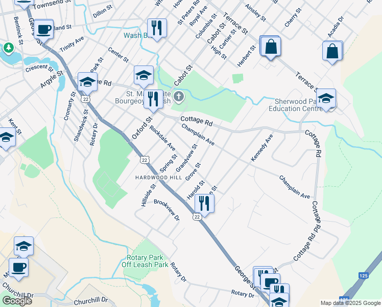 map of restaurants, bars, coffee shops, grocery stores, and more near Grandview Street in Sydney
