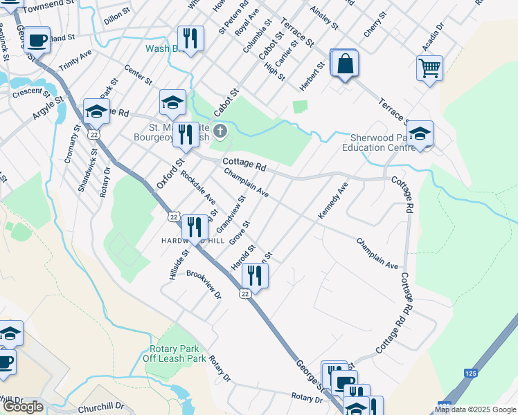 map of restaurants, bars, coffee shops, grocery stores, and more near 110 Grove Street in Sydney