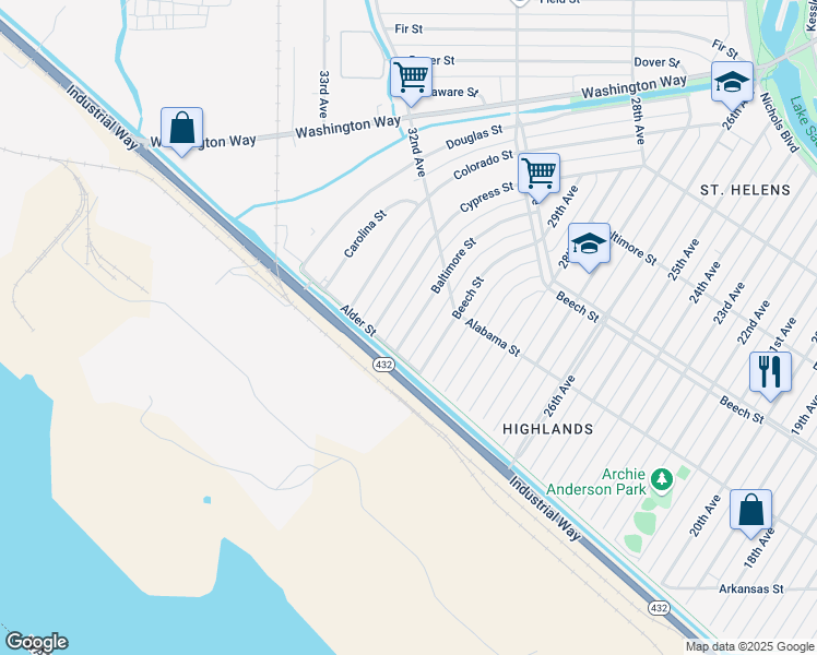 map of restaurants, bars, coffee shops, grocery stores, and more near 231 Baltimore Street in Longview