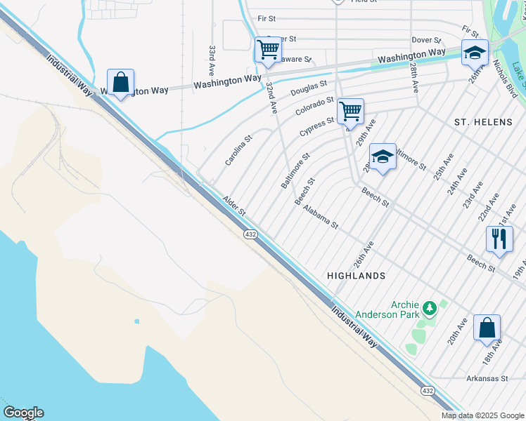 map of restaurants, bars, coffee shops, grocery stores, and more near 231 Baltimore Street in Longview