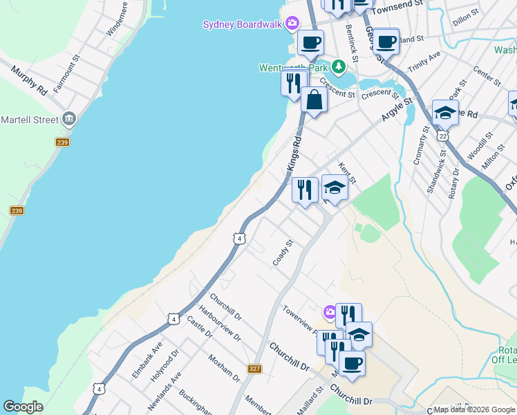 map of restaurants, bars, coffee shops, grocery stores, and more near 274 Kings Road in Sydney