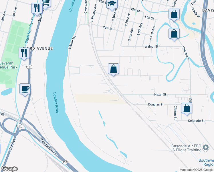 map of restaurants, bars, coffee shops, grocery stores, and more near 240 Milwaukee Place in Kelso
