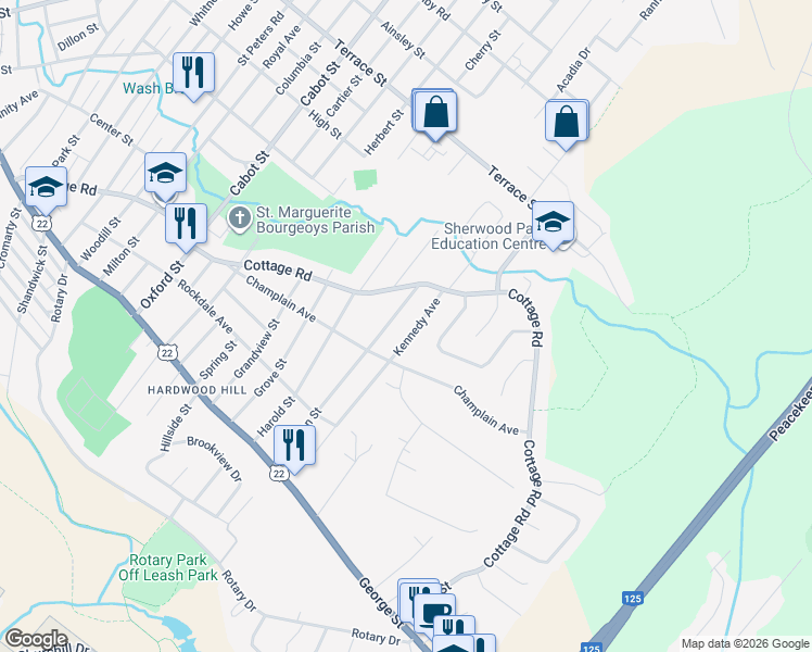 map of restaurants, bars, coffee shops, grocery stores, and more near 131 Kennedy Avenue in Sydney