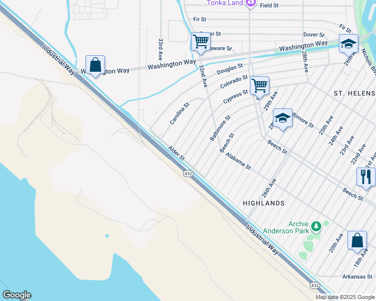 map of restaurants, bars, coffee shops, grocery stores, and more near 217 Cypress Street in Longview