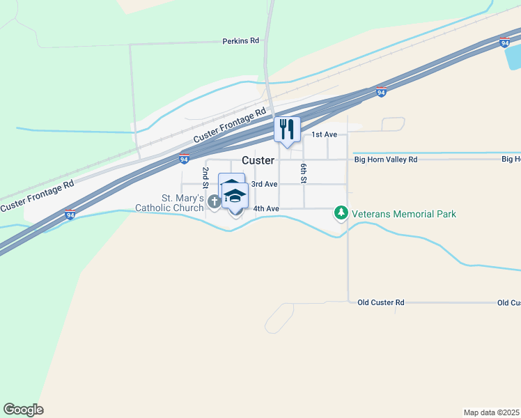 map of restaurants, bars, coffee shops, grocery stores, and more near 304 4th Avenue in Custer