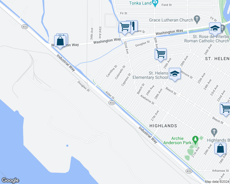 map of restaurants, bars, coffee shops, grocery stores, and more near 213 Cypress Street in Longview