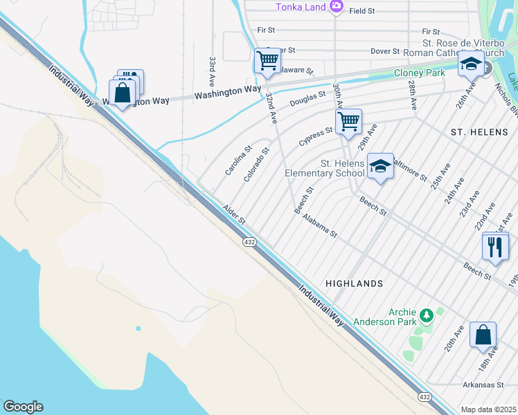 map of restaurants, bars, coffee shops, grocery stores, and more near 231 Baltimore Street in Longview