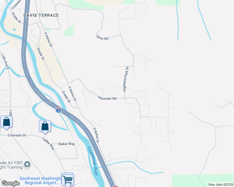 map of restaurants, bars, coffee shops, grocery stores, and more near 320 Haussler Road in Kelso