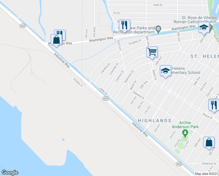 map of restaurants, bars, coffee shops, grocery stores, and more near 215 Cypress Street in Longview