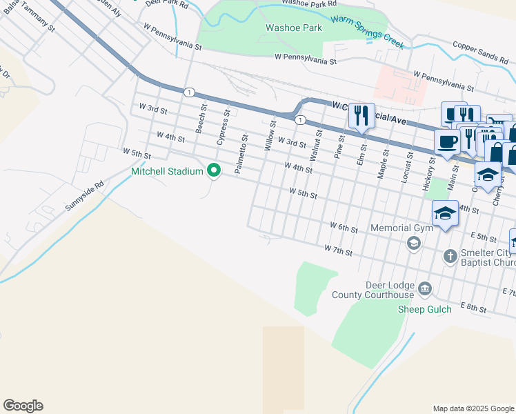map of restaurants, bars, coffee shops, grocery stores, and more near 618 Spruce Street in Anaconda