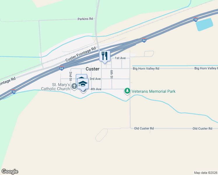 map of restaurants, bars, coffee shops, grocery stores, and more near 458-546 3rd Ave in Custer