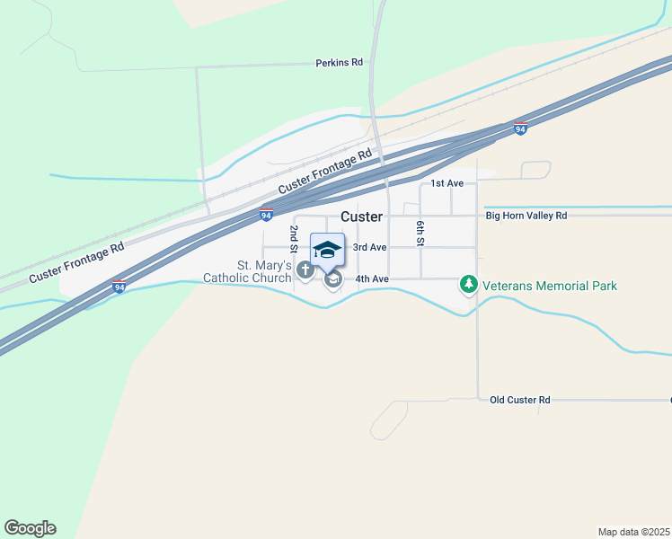 map of restaurants, bars, coffee shops, grocery stores, and more near 294-378 3rd Avenue in Custer