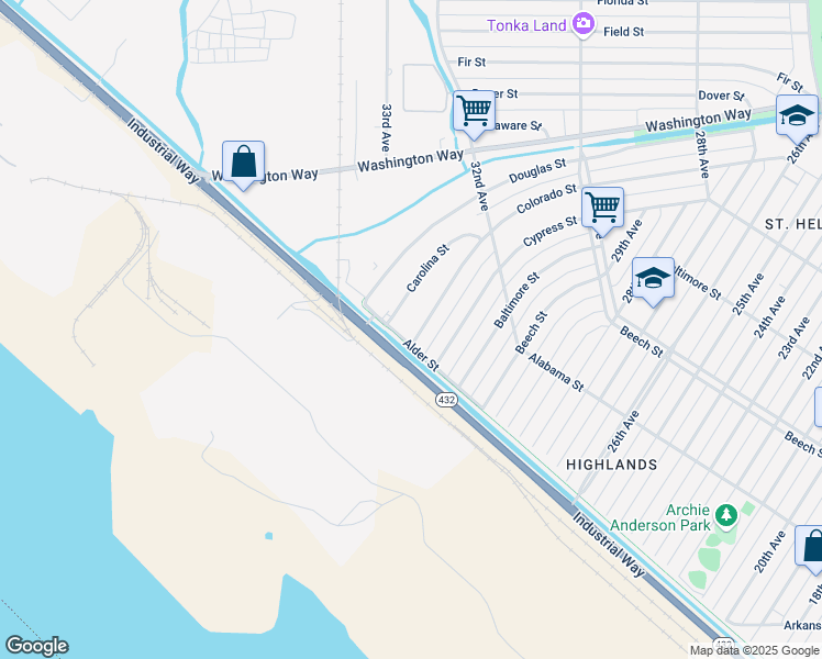 map of restaurants, bars, coffee shops, grocery stores, and more near 221 Colorado Street in Longview